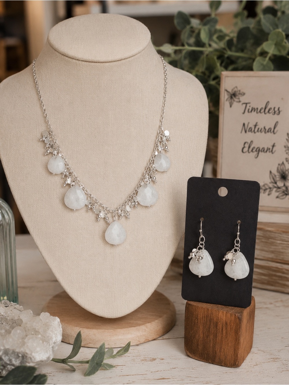 Moonstone Statement Necklace & Earring Set